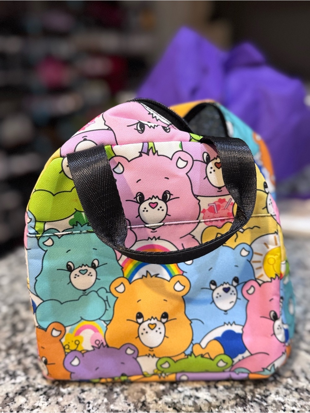 Care Bears Colorful Character Tote Bag with Black Handles